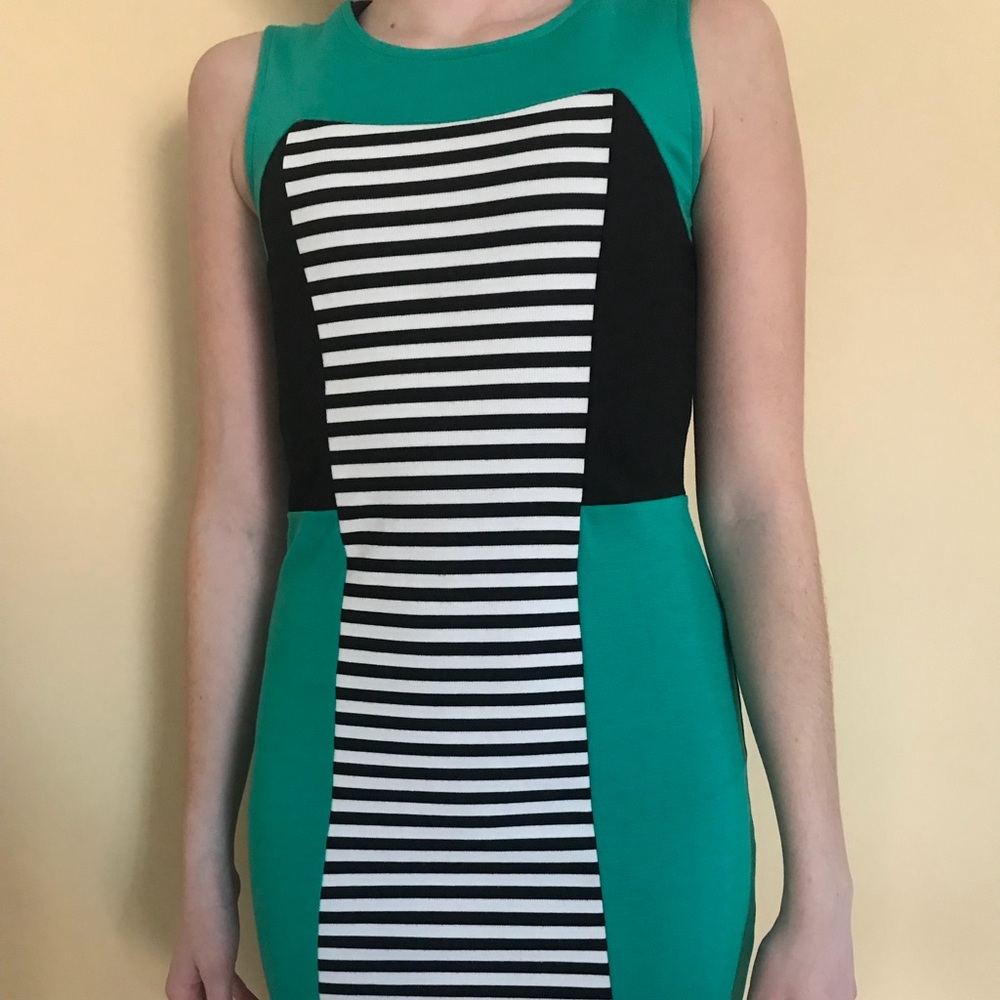 Green and Black Striped Bloomingdales Dress